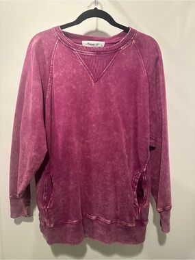 Vintage Wash Pink Berry  Oversized Sweatshirt w/Pockets by Hattie B - 2X